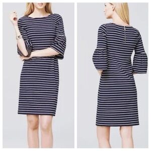 White House | Black Market Navy Blue  White Striped 3/4 Bell Sleeve Dress sz M